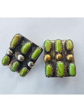 Vintage sterling silver + green turquoise earrings ✧ chunky southwestern